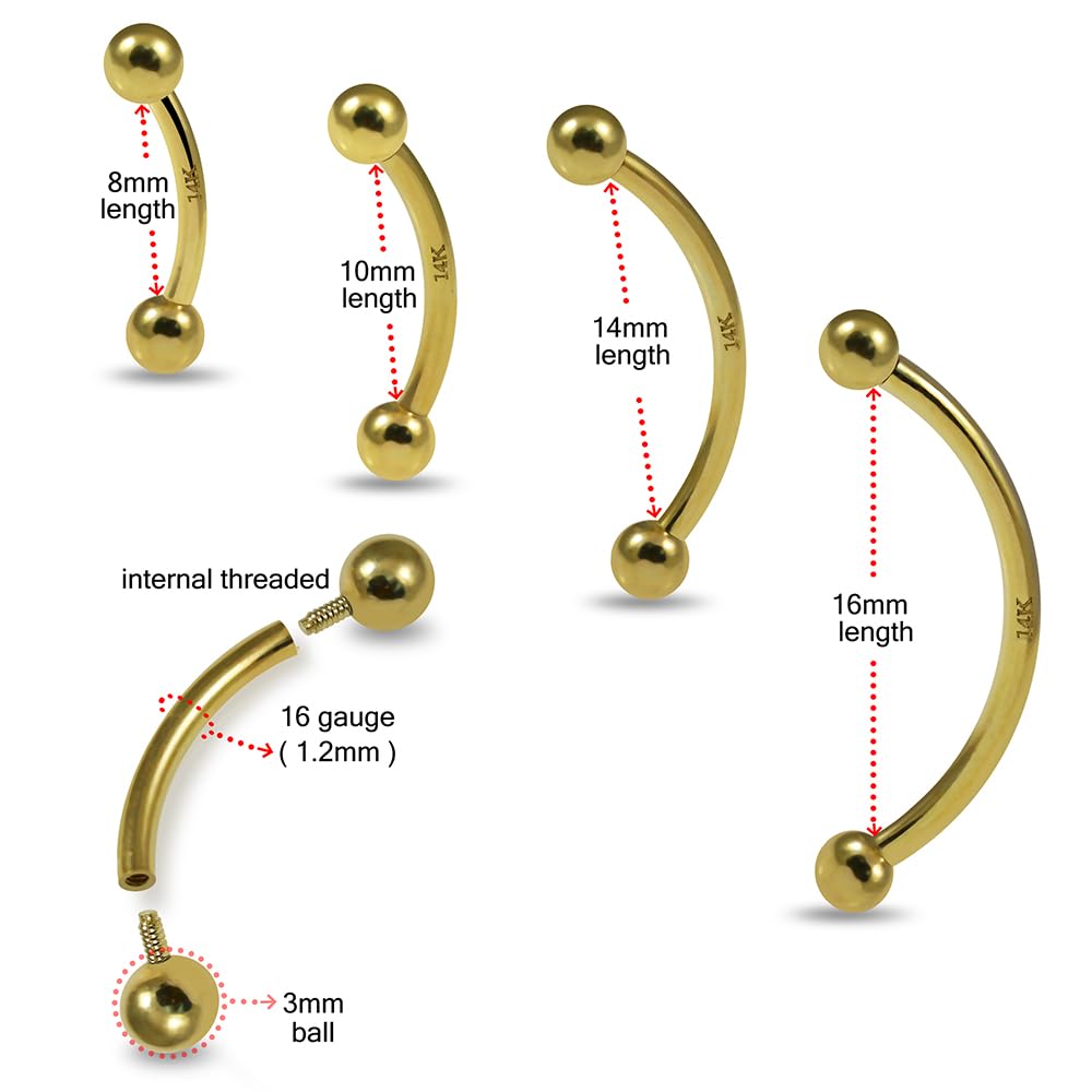 14 Karat Gelbgold, massiv, 16 Gauge, mit Kugel