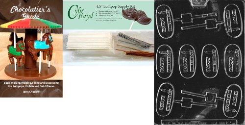 Cybrtrayd 'Happy Birthday Pop Kids' Chocolate Candy Mold with Chocolatier's Bundle of 50 Lollipop Sticks, 50 Cello Bags, 25 Gold and 25 Silver Twist Ties and Instructions