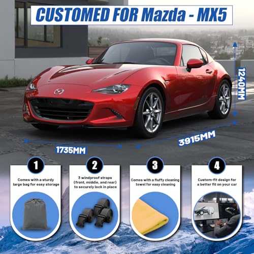 Image of Car Cover Custom Fit for Mazda Miata MX 5 MX-5 MX5 Sedan Coupe (1990-2026), Waterproof All Weather for Automobiles Full Exterior Cover Rain Sun Snow UV Protector.