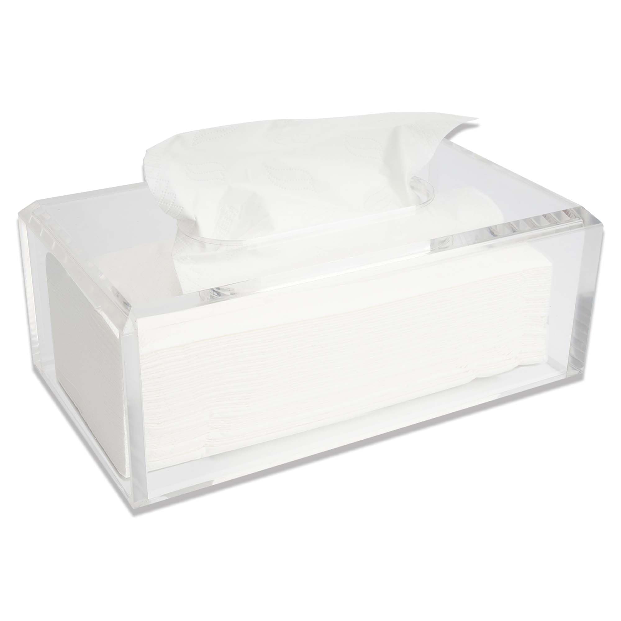 Dealpoli Tissue Dispenser Box Cover Rectangle Clear Acrylic Tissue Box Holder Decorative Tissue Cover Modern Cube Facial Tissue Dispenser for Bathroom, Desks, Vanity, Bedroom, Night Stands(DP024)