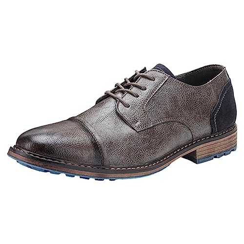 Imagen de ANUFER Hombre Vintage Color Cepillo Piel sintética Zapatos de Vestir de Negocios con Cordones Derbies Puntiagudos Gris SN0706162 EU41