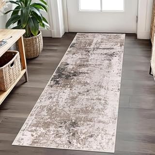 Cekene Runner Rugs for Hallway Non-slip Taupe 65x180cm Washable Kitchen Rug Distressed Hallway Runner Mat Low Pile Floor Carpet for Entrance Bathroom Laundry Bedroom