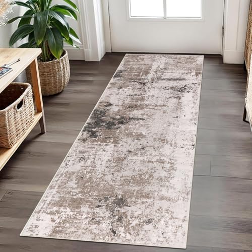 Cekene Abstrakter Beige Teppich Läufer 80X200cm Läufer Flur Waschbarer Flur Teppich rutschfest Küchenläufer Lang Teppichläufer für Eingang Badezimmer Waschküche