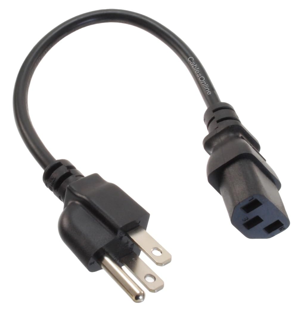CablesOnline Cable de alimentación corto de 3 conductores de 1 pie 18 AWG NEMA 5-15P a IEC-60320-C13 Cable, PC-111-6