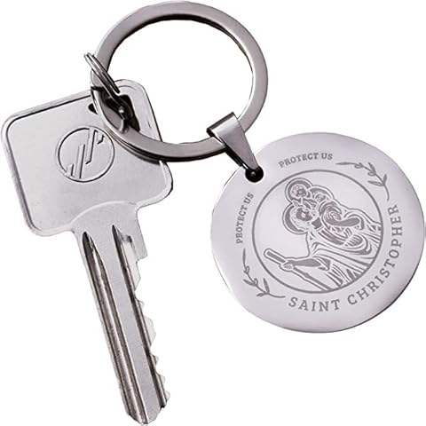 Oh So Cherished Steel St Christopher Keyring | Personalised Engraved Keyring | Safe Travels Gift | Stainless Steel | 35mm Key Chain Cover