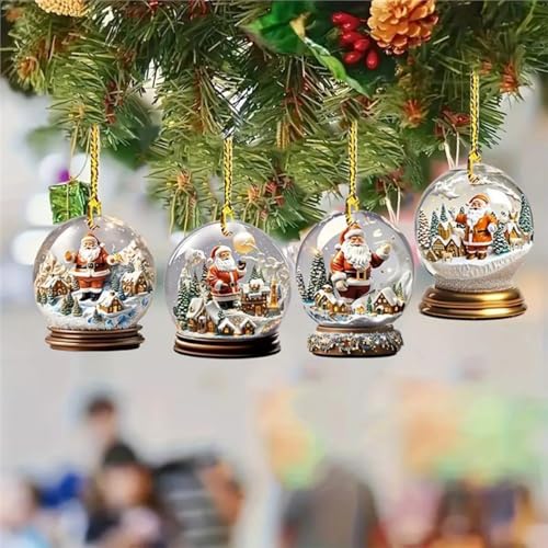 [Christmas Decoration Set] 4PCS Acrylic 2D Snowflake Glass Balls - Christmas Tree Hanging Ornaments for Home Yard Office Window | Holiday Party Decor (30g/4PC)
