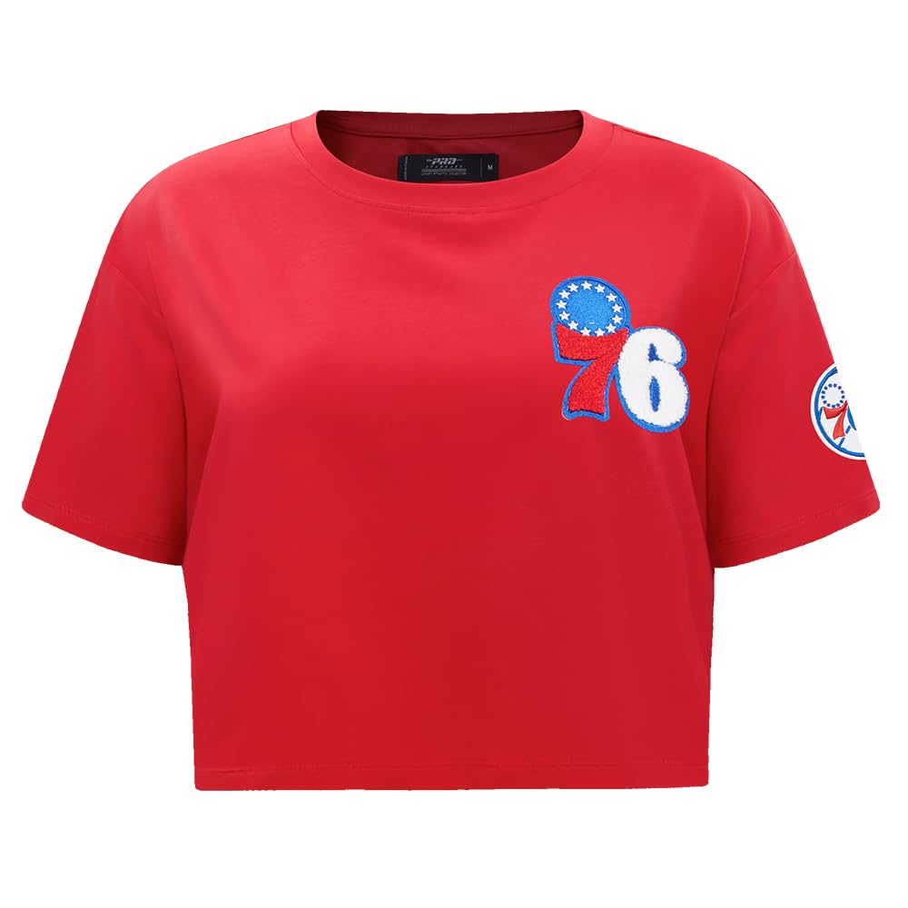 Womens NBA Classic Chenille Cotton Single Jersey Short Sleeve Boxy Tee Red