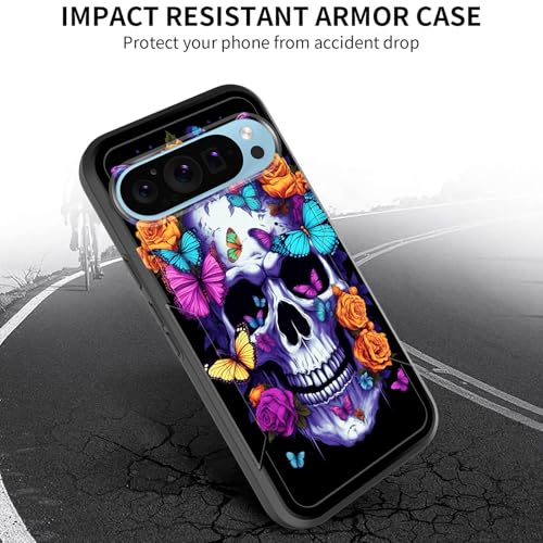 JHYYTUJTYP for Google Pixel 10/10 Pro 6.3 inch 2025 Case,[Military Grade Drop Tested] Heavy-Duty Tough Rugged Shockproof Protective Case,Floral Butterfly Skull - image 3