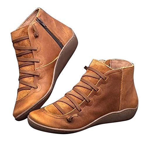 Bota feminina YOJINKE com suporte de arco e cadarço lateral com zíper no tornozelo, bota de couro de