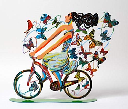 David Gerstein Art Rider in Euphoria Modern Metal Sculpture Lady & Butterflies
