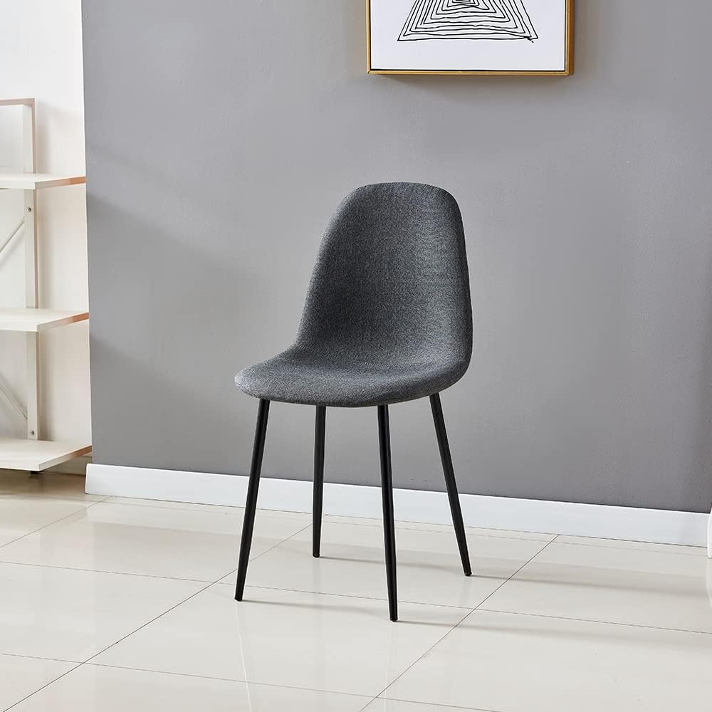 IDS Home Dining Chairs Set of 4, Mid Century Modern Fabric Side Chairs, Upholstered Armless Curved Back with Metal Legs, Chic Kitchen Decor/Living Room Furniture Accent (Gray)