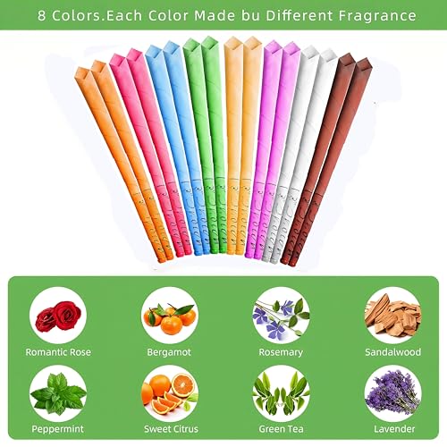 Ear candles,16pcs All Natural Hopi Ear candles Beeswax Candling Cones,Lindastas Ear wax candles,100% Non-Toxic Cylinders Fragrance Hollow Cone Candles with(8 Colours)+8 Protective Disks+30 Cotton Swab
