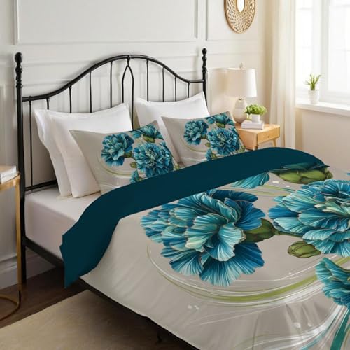 Housses couettes avec taies d'oreiller bleu-vert 200x200 microfibre imprimée 3D - 6