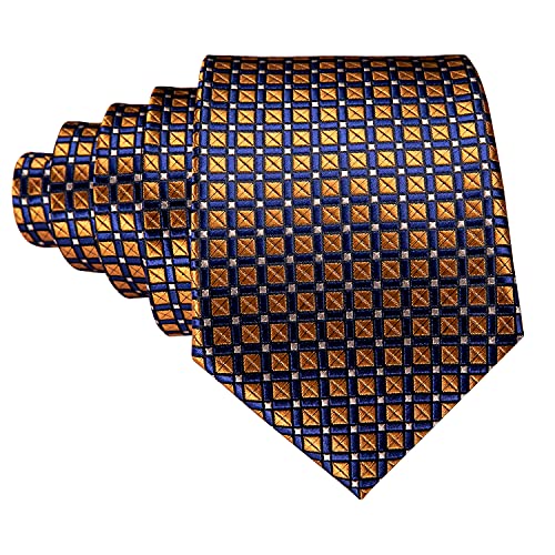Image of Barry.Wang Plaid Ties for Men Silk Necktie Handkerchief Cuff Links Set