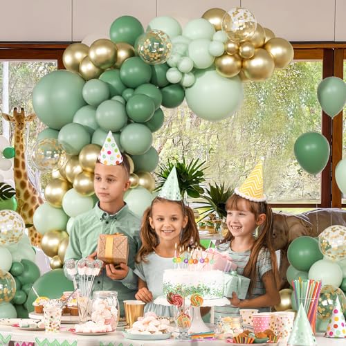 Image of Sage Green Balloon Garland Arch Kit with Metallic Gold Balloons