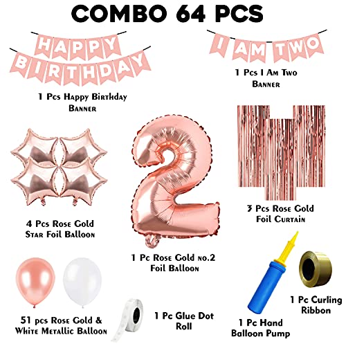 Image of Party Propz 2nd Birthday Decorations Kit - Pack Of 64pcs, I Am Two- Rose Gold Baby Birthday Decoration Kit for Girls, Rose Gold Balloons for Decoration (Cardstock)