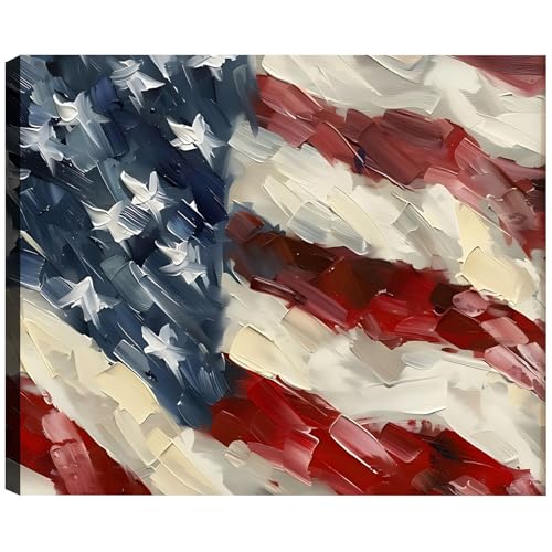 Image of Framed Bald Eagle American Flag Wall Art, Patriotic Rustic Canvas Art Pictures, USA Eagle Wall Decor, Made in USA Ready to Hang for Office Man Cave Living Room