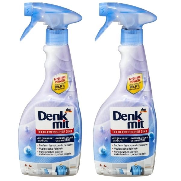 Denkmit Textilerfrischer & Faltenglatt Geruchsentferner Knitterfreie Kleidung ohne Bügeln 2x 500 ml