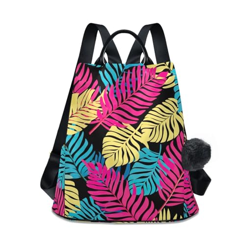 Sac à dos antivol rose motif feuilles tropicales femme pour voyage serein
