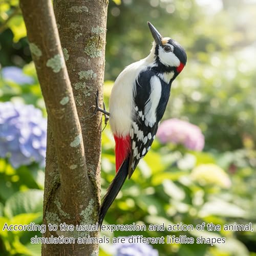 Statue d'oiseaux artificiels réalistes haut de gamme en plumes naturelles Woodpecker 12"