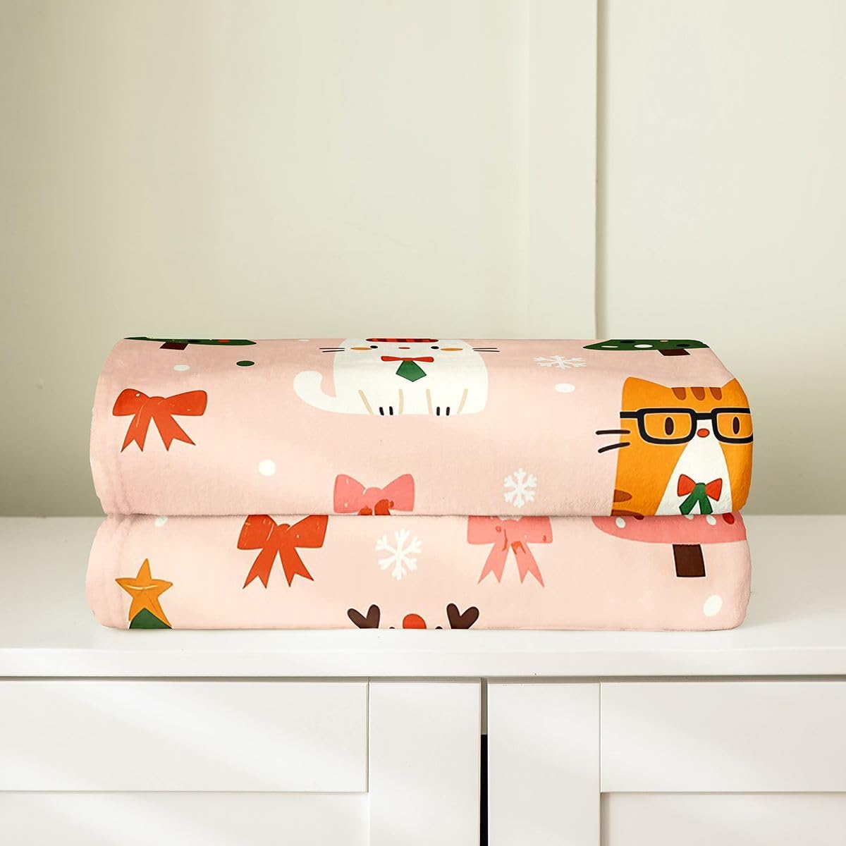 Castle Fairy Xmas Tree Flannel Blankets,Kawaii Cats Fleece Blanket,Merry Christmas Theme Kids Girls Boys Adult Blankets,Light Pink Sherpa Blanket Chair Sofa Bed Decor,30"×40" image 4