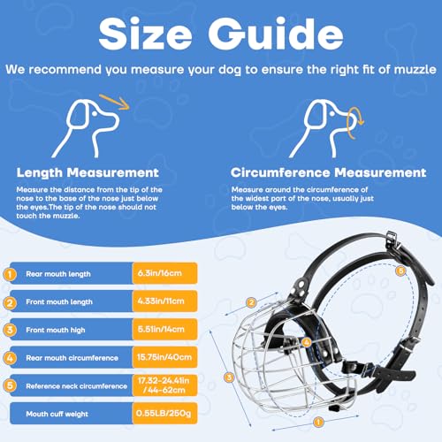 Hundemaulkorb aus Metall mit Lederriemen, Pitbull, Deutsche Dogge, Rottweiler, Sicherer Drahtkorb, Atmungsaktiv, Verstellbare Passform für Große Hunde (Silber)