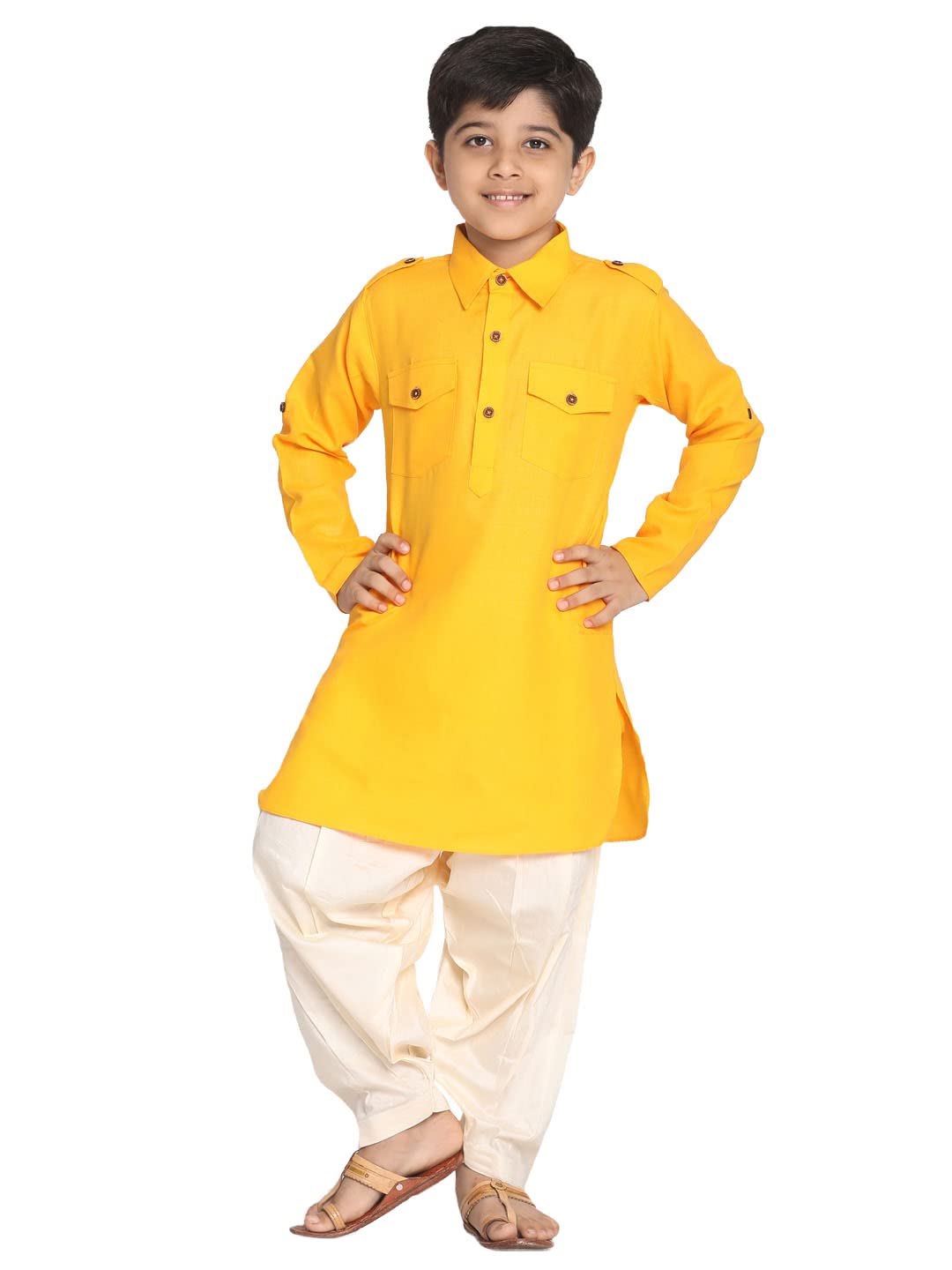 Jbn Creation Boys' Yellow Cotton Blend Pathani Suit Set_Jbnbpt003Ywnpty1Cr_14