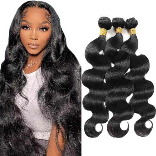 Body Wave Bundles Human Hair Natural Black 3 Bundles 18 20 22 Inch Color 1B Natural Color Hair Extensions