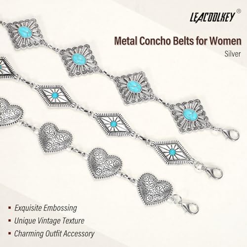 Image of LEACOOLKEY Western Metal Concho Belt for Women Cowgirl Boho Waist Chain Belt for Dresses Jeans Pants