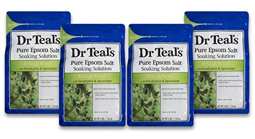 Image of Dr Teal's Epsom Salt Soaking Solution, Relax & Relief, Eucalyptus and Spearmint, 4 Count - 3lb Bags, 12lbs Total