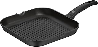 WMF Grillpfanne 27 x 27 cm mit Ausguss, Steakpfanne gerillt, nicht induktionsgeeignet, Aluminium beschichtet, Grill Pfanne ideal zum knusprigen Braten, eckige Pfanne, Kunststoffgriff mit Flammschutz
