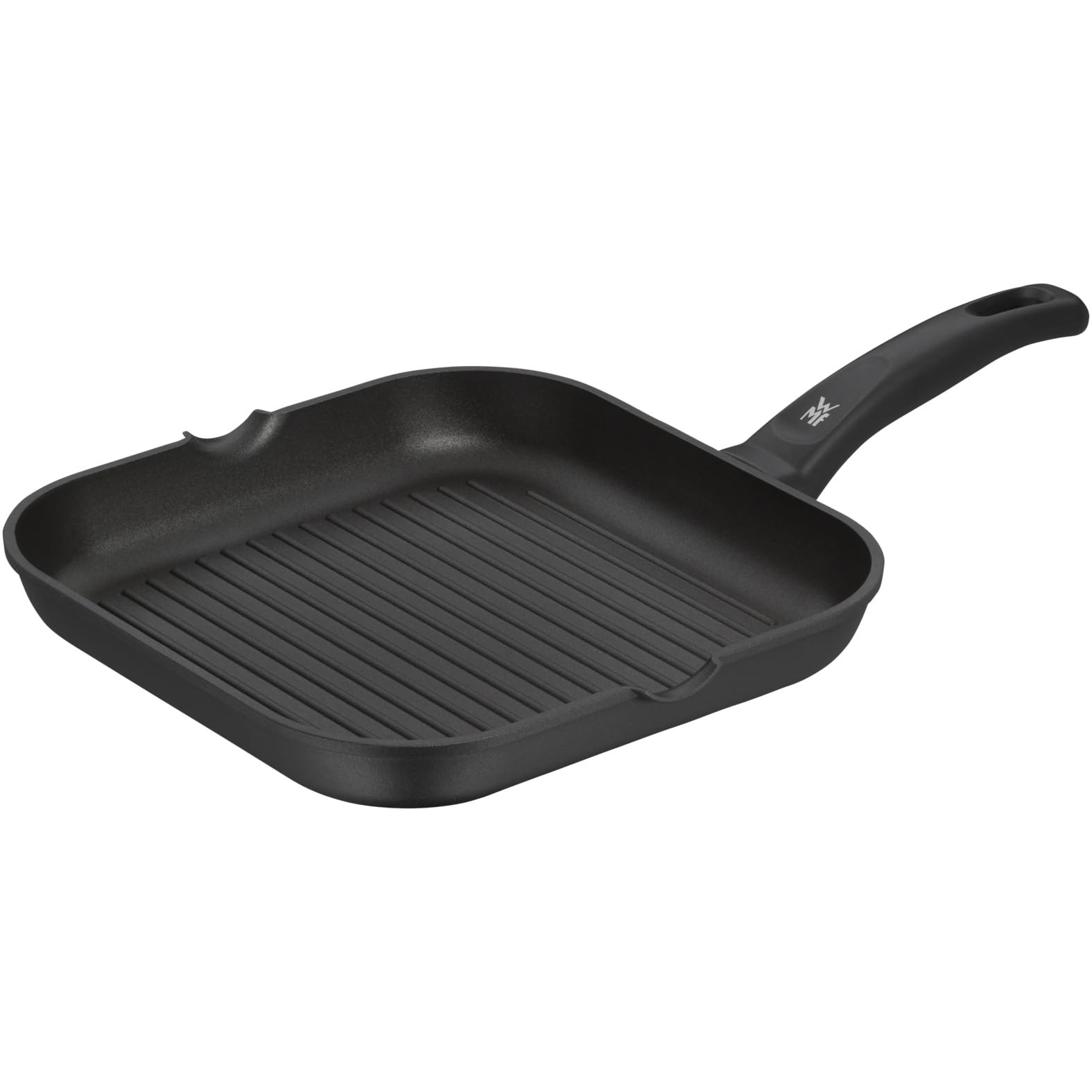 WMF Grillpfanne 27 x 27 cm mit Ausguss, Steakpfanne gerillt, nicht induktionsgeeignet, Aluminium beschichtet, Grill Pfanne ideal zum knusprigen Braten, eckige Pfanne, Kunststoffgriff mit Flammschutz
