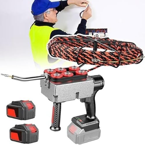 30m Electric Fish Tape Wire Puller, Electrical Wire Threade Fish Tape Cable Puller Kit, Through Wall Cable Running Rods Tool with Metal Lock Wire for Hydropower Wiring Work,2battery