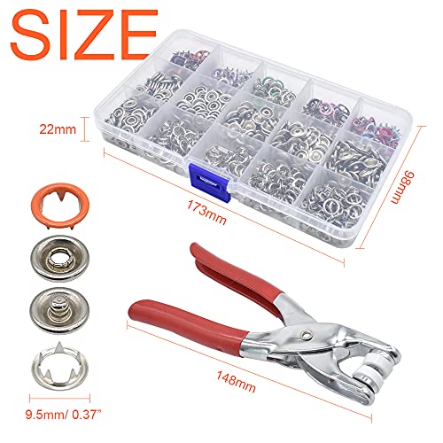 200 Sets Metal Snaps Fasteners Kit 9.5Mm 10 Colors Metal Prong Ring Button With Fastener Pliers Press Tool For Sewing And Crafting #TOP1