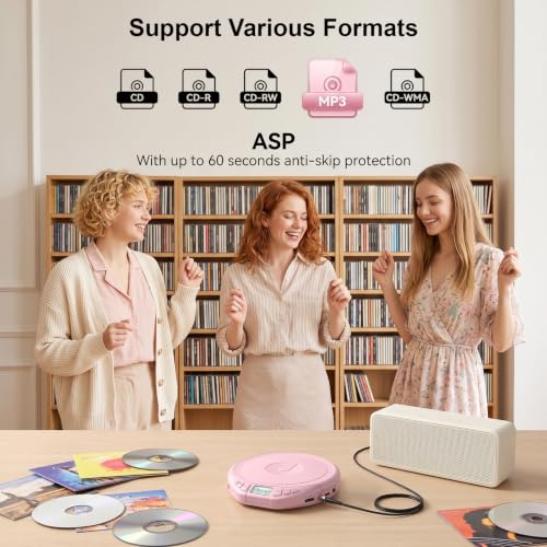 Image of Gueray Portable CD Player with Earphones CD Player for Car | CD Dsicman with Anti-Skip Shockproof with LCD Display Support PROG Memory Repeat Function