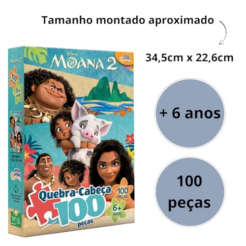 Quebra-cabeça Moana 2 100 Peças Infantil Brinquedo Educativo