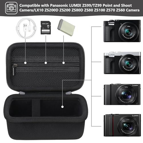 Supmay Kamera Fall für Panasonic LUMIX DC-TZ99E-K Kompakte Travel Zoom Kamera/LX10 ZS200D ZS200 ZS80 ZS100 ZS70 ZS60 Kamera, Schutzhülle Tasche mit Mesh Tasche für Akku Pack, Ladekabel, Schwarz