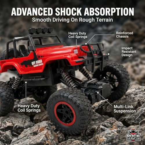 Image of DV Big Size Rock Crawler Rc 4x4 Car Monster Truck Toy for Boys Girls Kids, Off-Road Vehicle with LED Headlights & Music, Dual Mist Fog Spray Function, Anti-Skid Rubber Tires, Birthday Gift 6121 Red