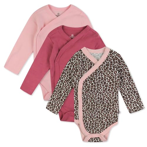 Image of HonestBaby Baby 3-Pack Organic Cotton Long Sleeve Side-snap Kimono Bodysuits