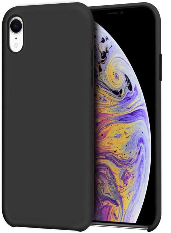 Liquid Silicone Gel Rubber Protective Case with Soft Microfiber Cloth Cushion Lining for Apple iPhone XR 6.1 (Black)
