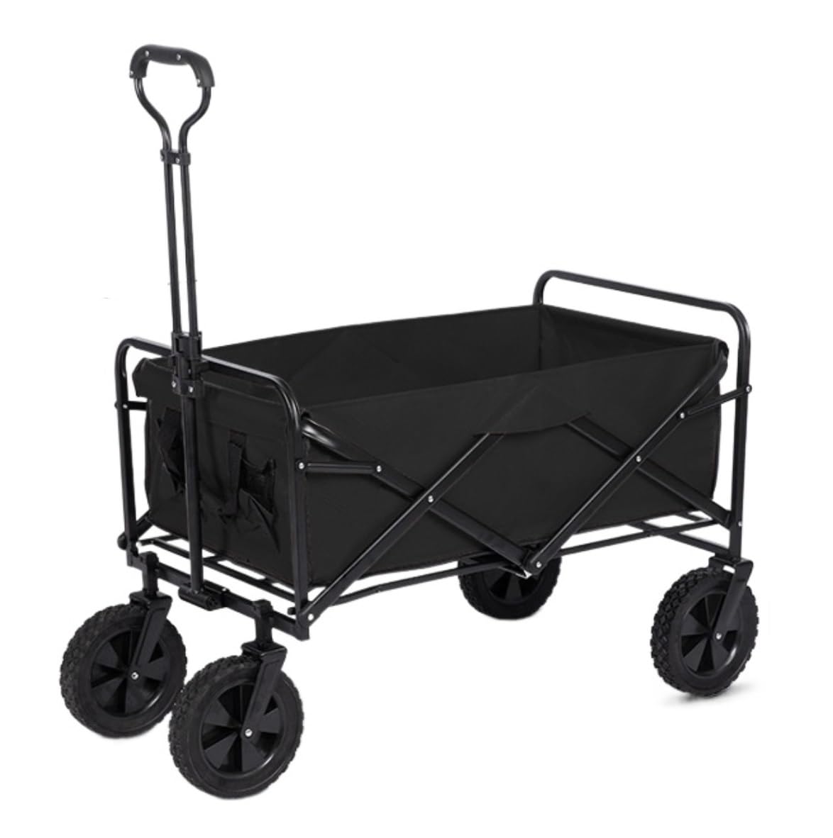 Folding Utility Wagon Cart - Outdoor Folding Utility Wagon Cart Outdoor With Wheels Adjustable Push-Pull Handle For Camping Grocery Sports Shopping Load Pull Along(A)