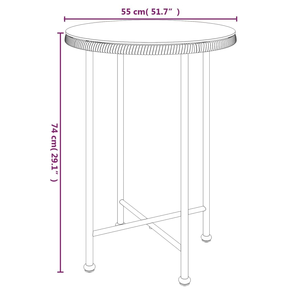Mesa de comedor negra de 55 cm de diámetro, cristal templado y acero, resistente a los rayos UV, muebles de balcón, jardín, terraza, juego de muebles de exterior, mesa de bistró robusta