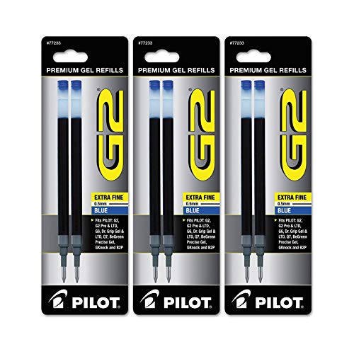 Pilot G2 Gel Ink Pen Refills, Extra Fine Point, 0.5mm, Blue Ink, 6 Refills - image 1