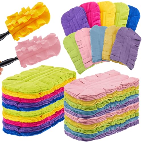Image of Zubebe 20 Pcs Reusable Duster Refills Fleece,Vivid Color | Soft Polyester Fiber Flat Duster Refill Multi Surface Washable Cleaning Pad Tools for Home, Blinds, Car, Pet, Furniture, Fans