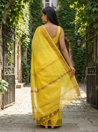 Image of Cotton Silk Sarees with zari border l Solid color cotton silk sarees for women l Bengal Handloom cotton sarees.