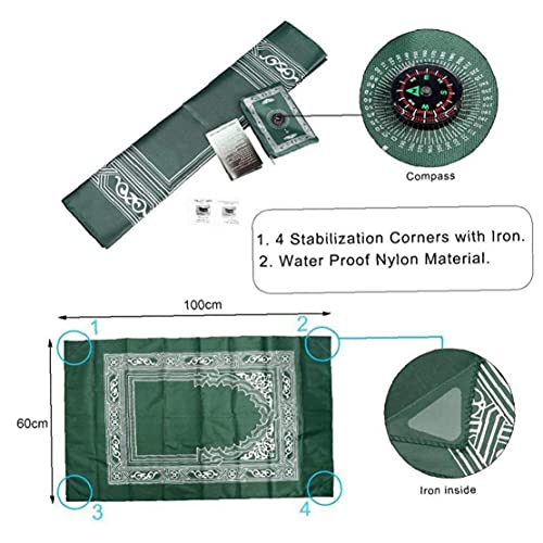ラッグ マット イスラム教徒 イスラムトルコ語 ポータブル 祈りマット 祈るラグ ジュアリー 祈りラグラマダン 緑 [5]
