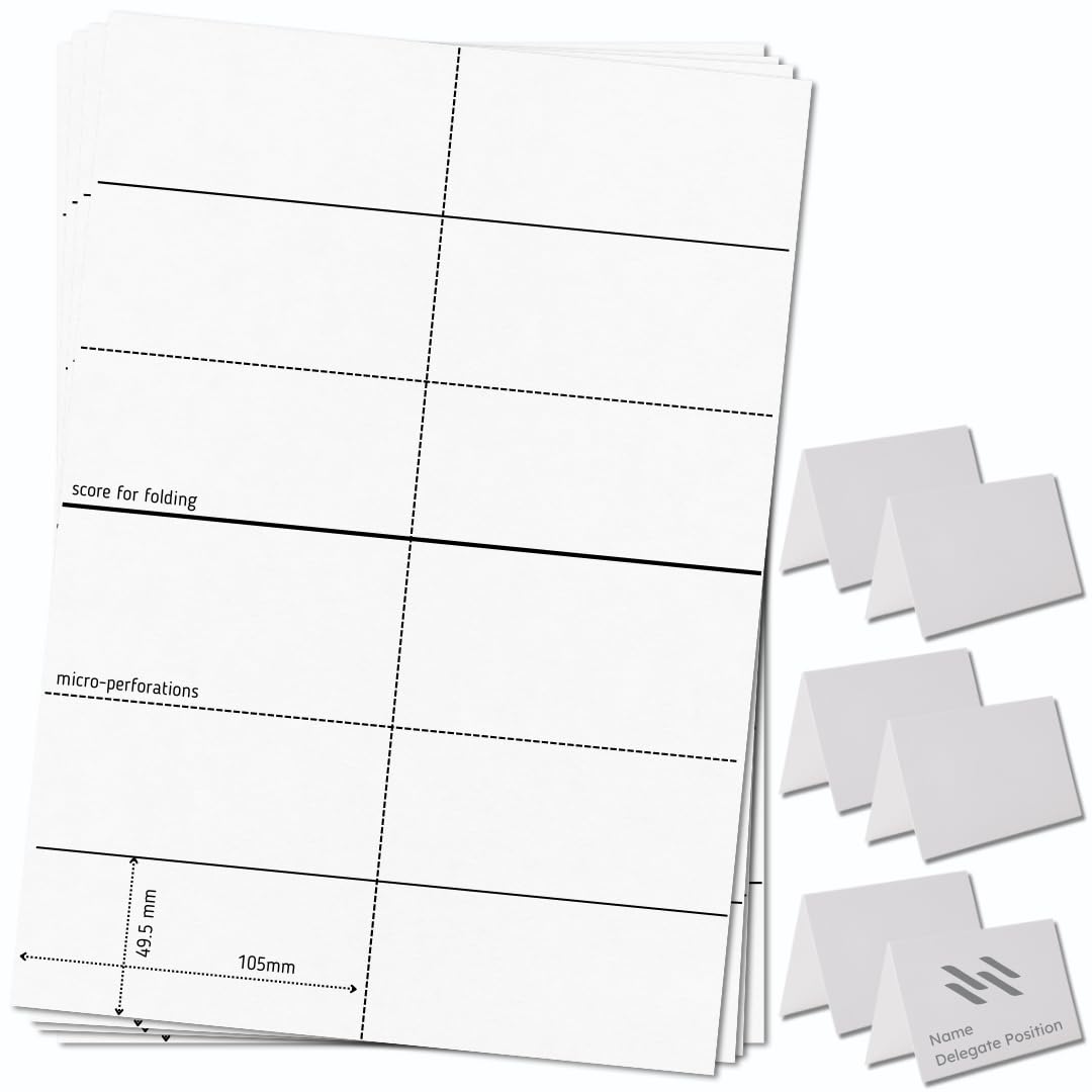 OfficeGear Tent Cards Table Place Cards – 150 Pack of Perforated Printable Folding Name Cards for Conferences and Wedding Events – 49.5mm x 105mm when folded – 6 cards per A4 sheet - 25 Sheets