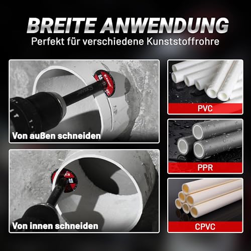 EZARC Innenrohrschneider für PVC-Rohre mit 2 Stück Klingen, 34 mm PVC-Rohrschneider 10X längere Lebensdauer - 2X schnellere Schnittleistung für den Einsatz auf Schlag- und Bohrschraubern