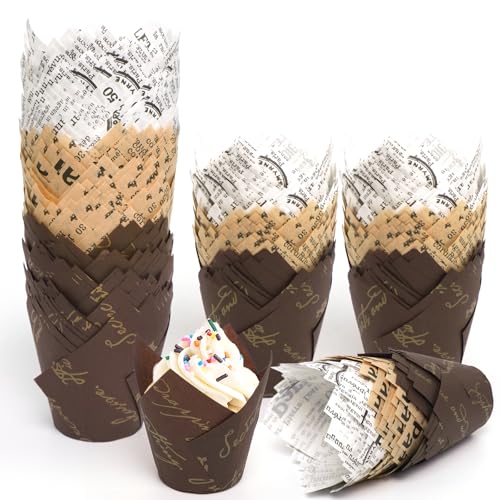 200 Pièces Caissette Muffins Papier Tulipe, Caissettes Cupcake Taille standard, Naturel & Non Blanchi, Moule Muffins Papier pour Cuisson Mariage,...