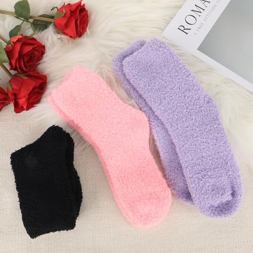 Psyqtsuary 3 Paar Kuschelsocken Damen Furry Warme Socken Damen Fluffy Mehrfarbig Thermosocken Hohe Elastizität Weihnachtssocken Schlafsocken Dicke Socken für Weihnachten Winter